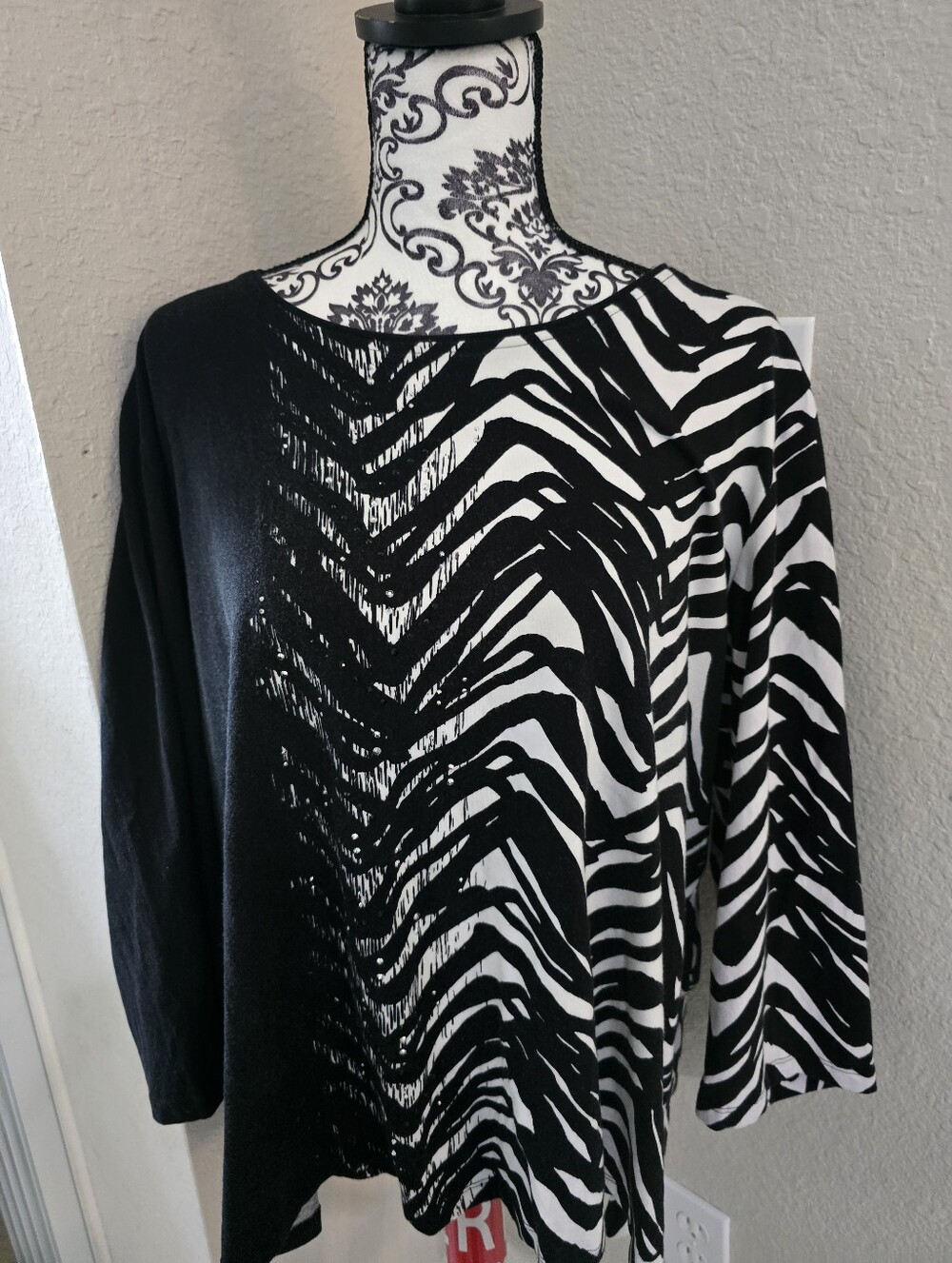Allison Daley Black and White Zebra-Stripe Boatneck Top
